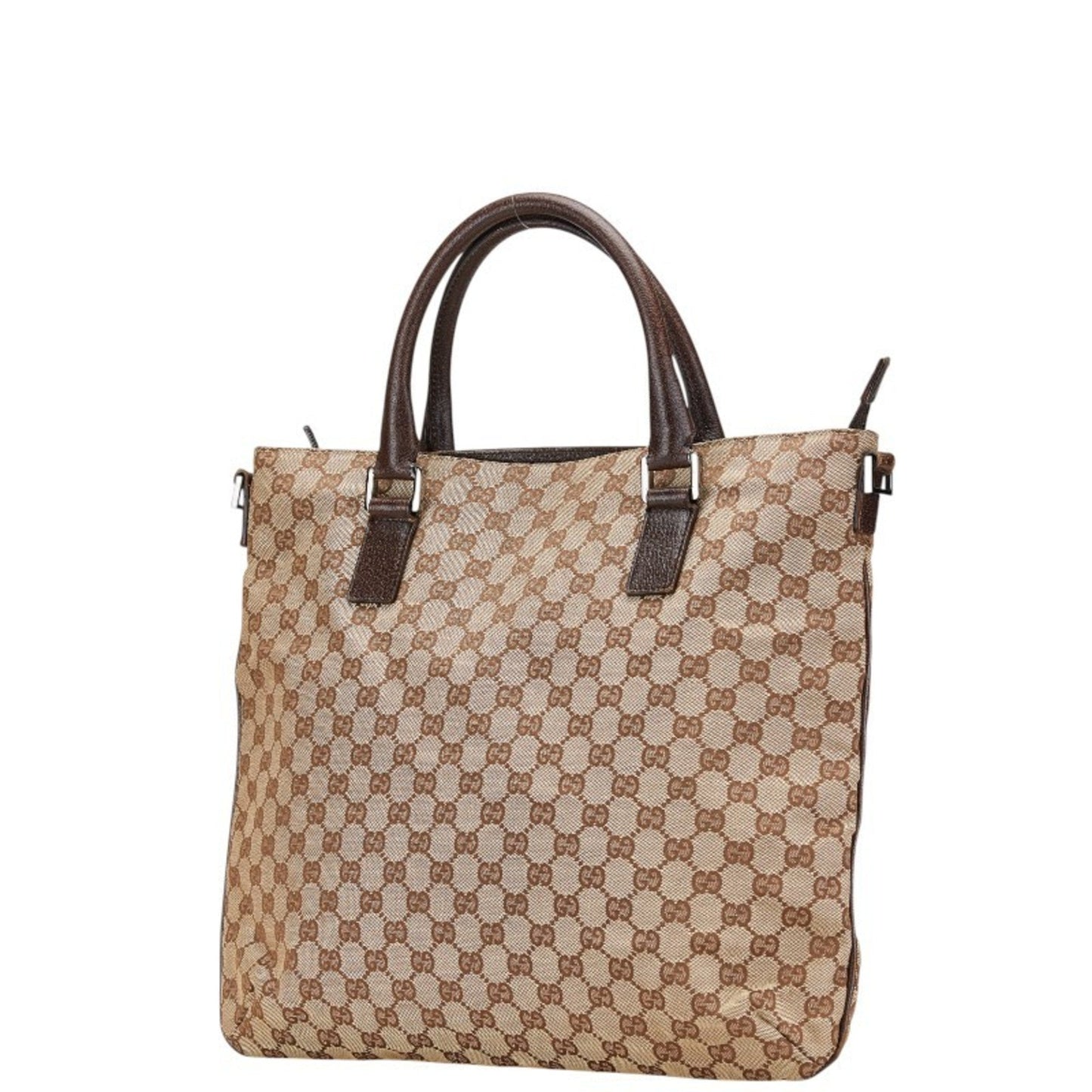Gucci Beige Brown Canvas Leather Shoulder Bag Tote Bag