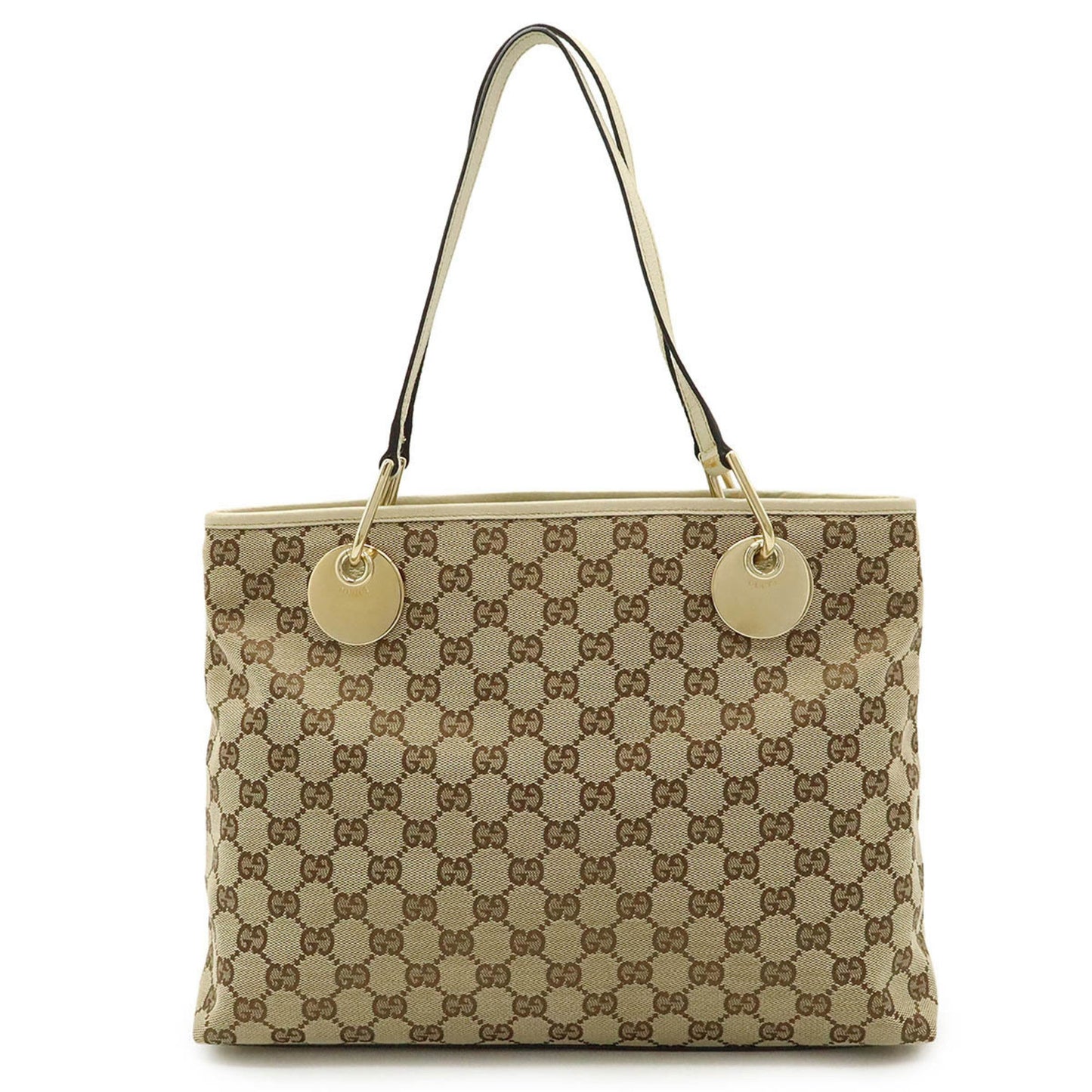 Gucci Beige Light Beige Canvas Leather Shoulder Bag Tote Bag
