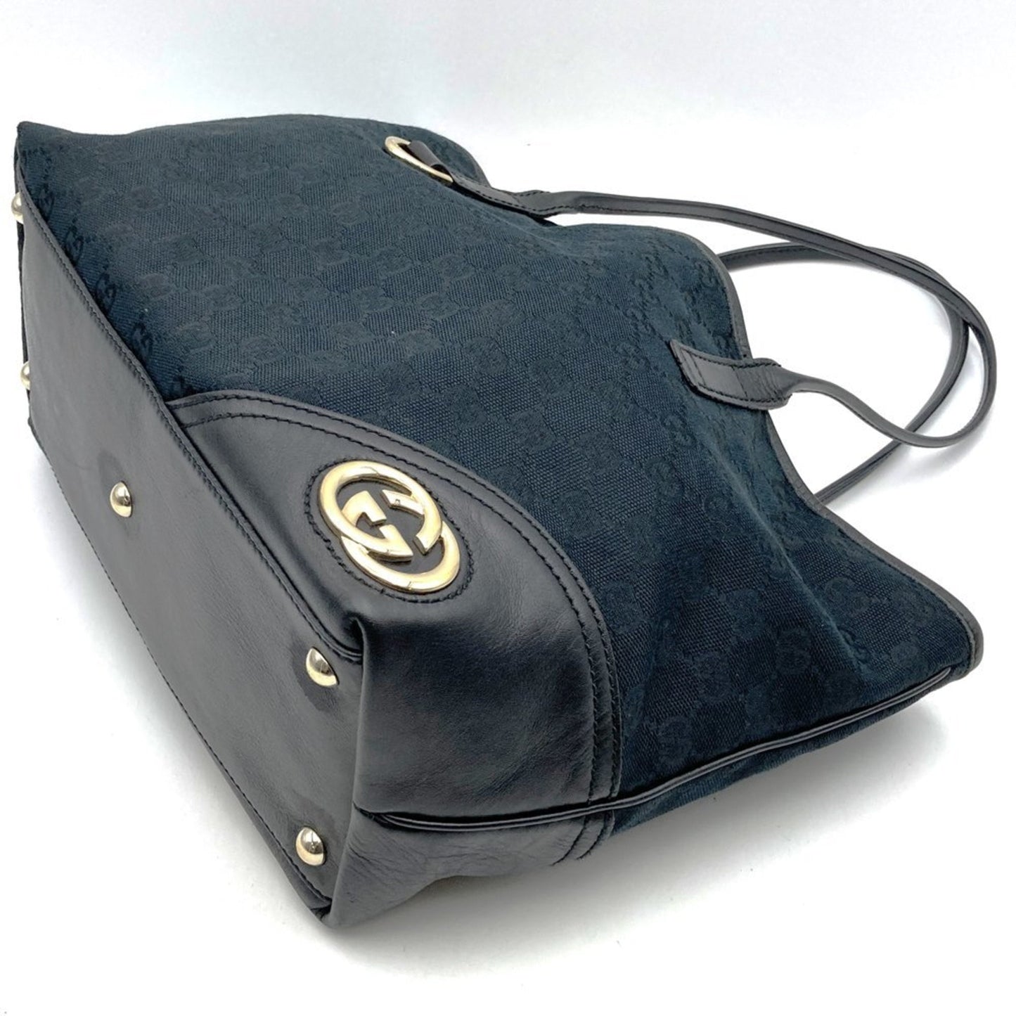 Gucci Gg Canvas Black Gg Canvas Leather Tote Bag