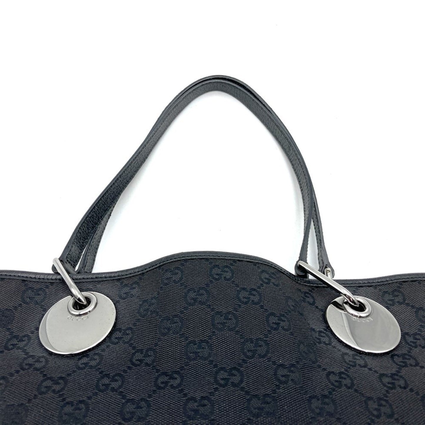 Gucci Black Gg Canvas Leather Tote Bag