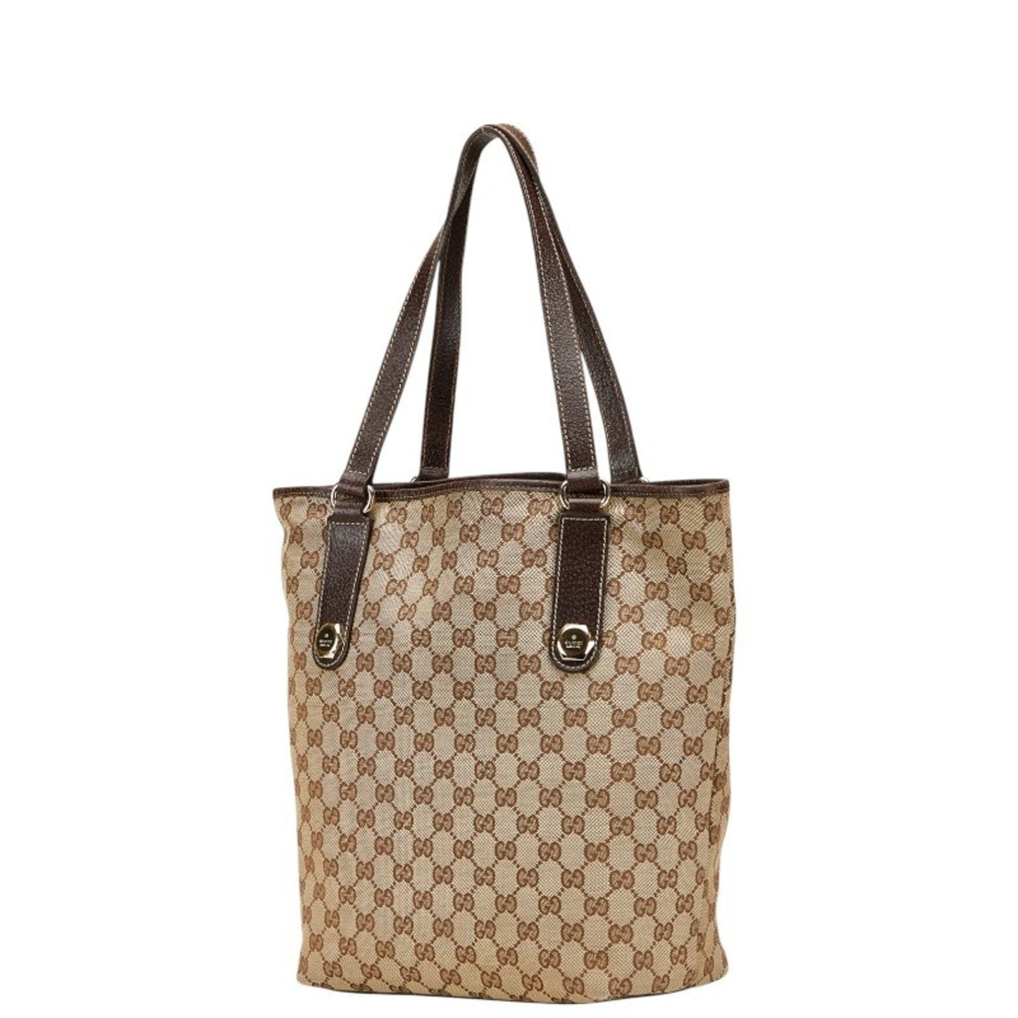 Gucci Gg Canvas Beige Brown Gg Canvas Leather Shoulder Bag Tote Bag