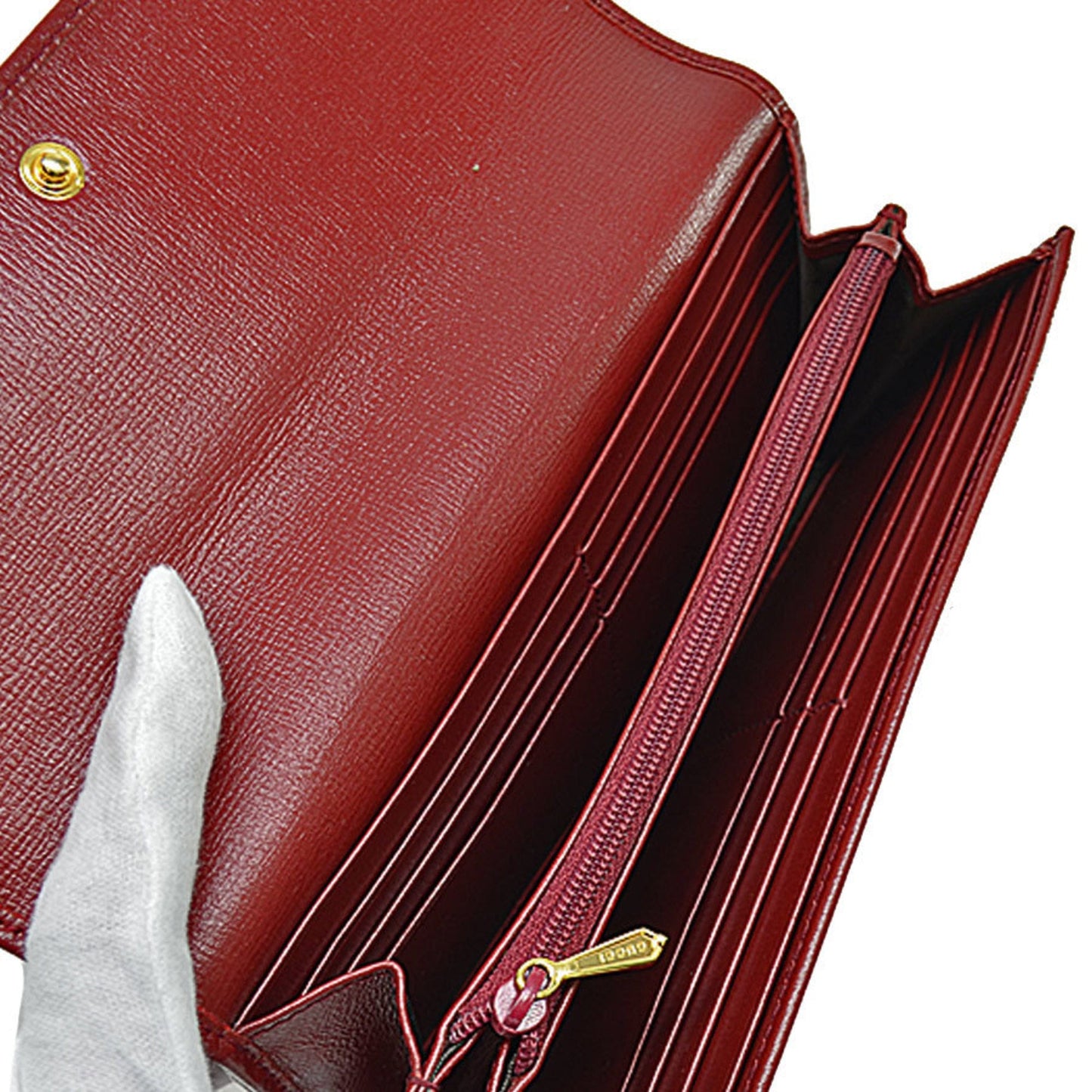 Gucci Gold Red Color Leather Long Wallet (Bi-Fold)