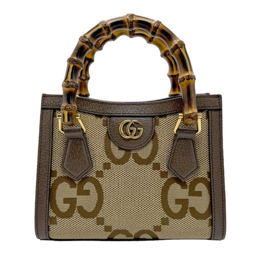 Gucci Brown Gg Canvas Leather Handbag Shoulder Bag Tote Bag