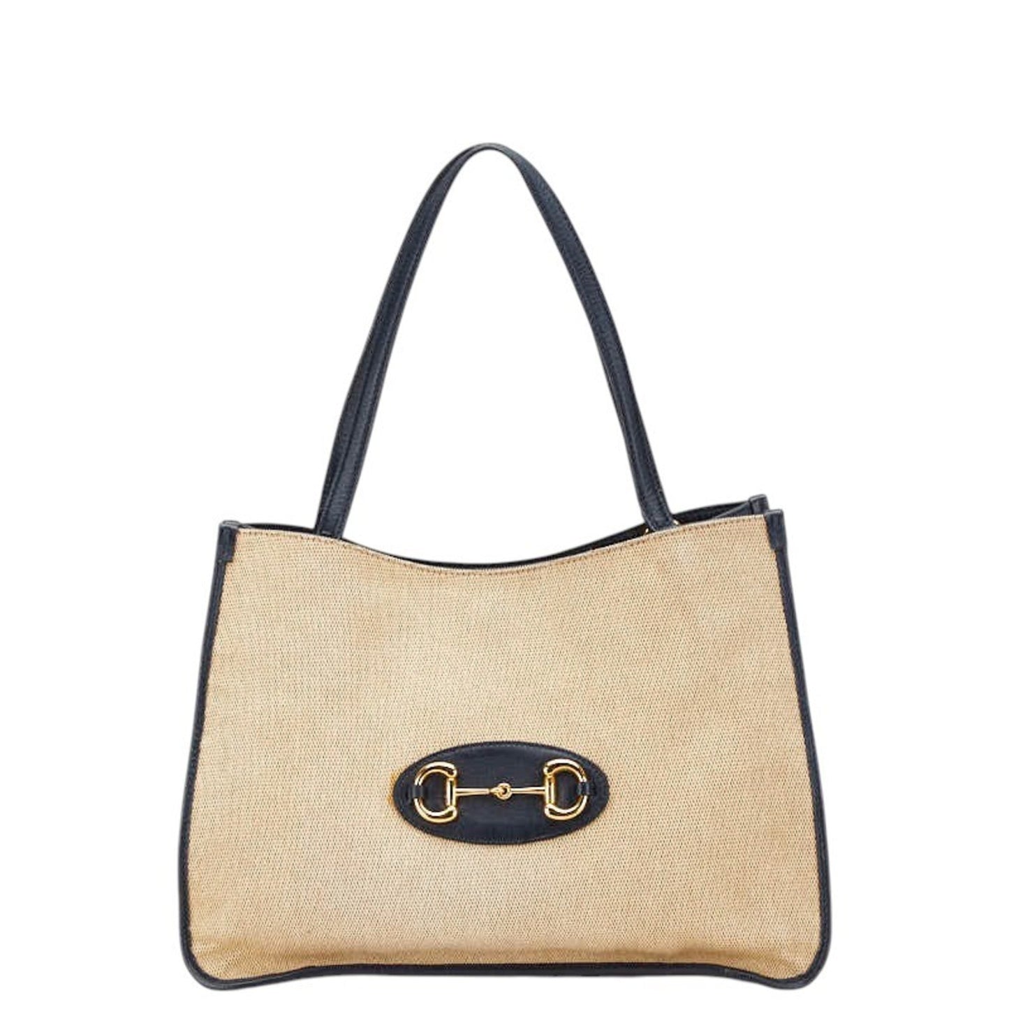 Gucci Beige Navy Canvas Leather Tote Bag