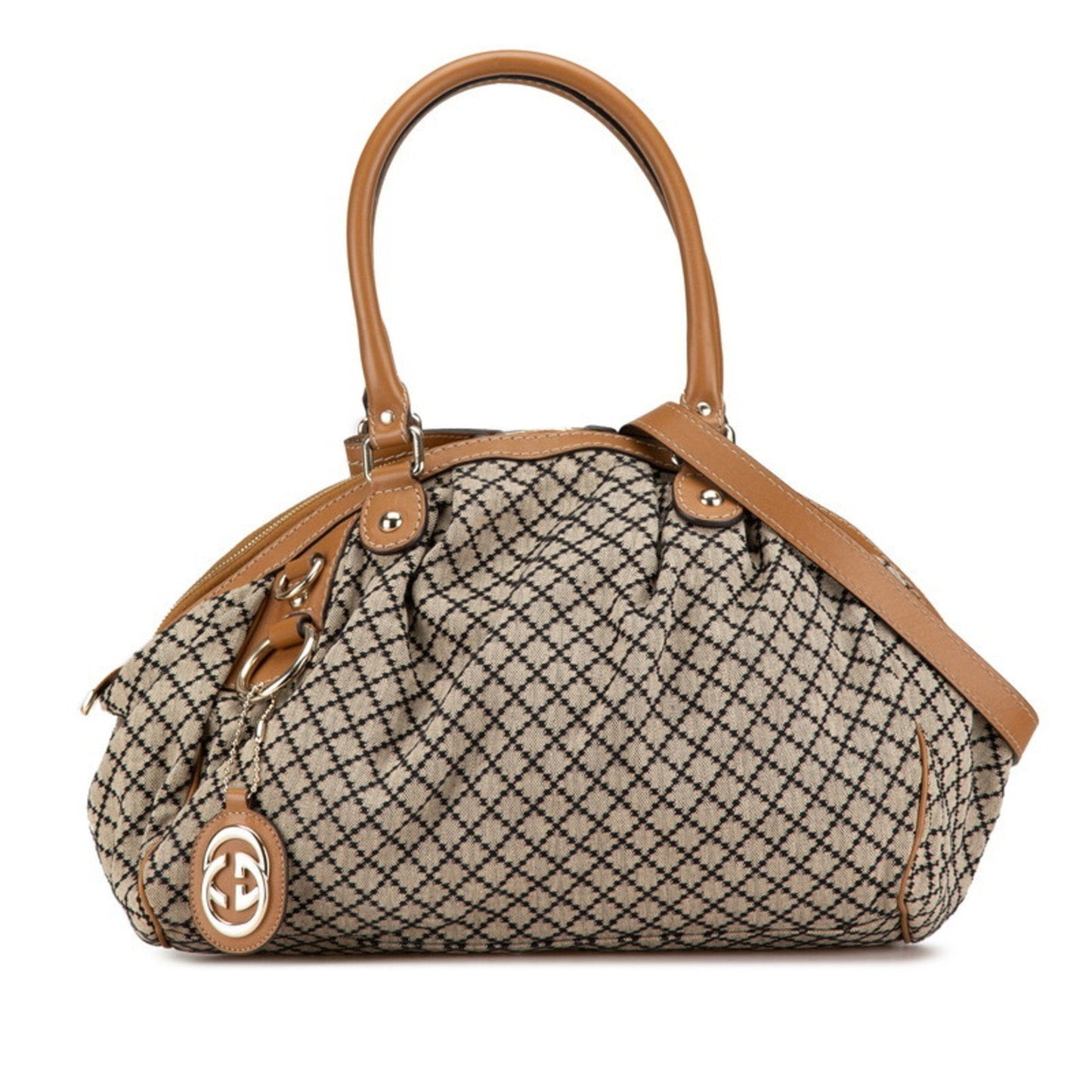 Gucci Beige Brown Canvas Leather Handbag Shoulder Bag