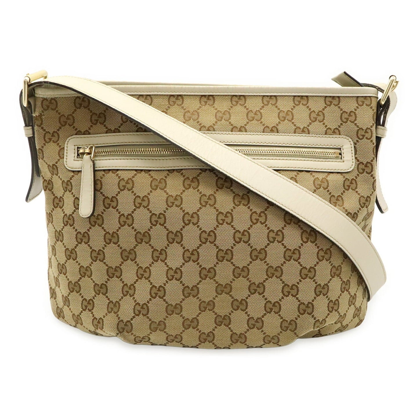 Gucci Beige Khaki White Gg Canvas Leather Shoulder Bag