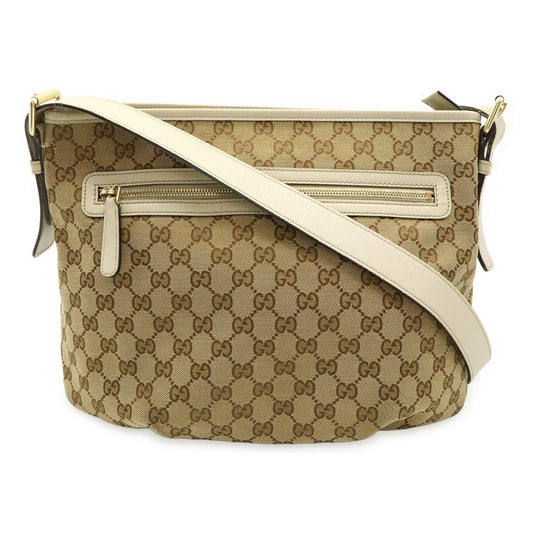 Gucci Beige Khaki White Gg Canvas Leather Shoulder Bag