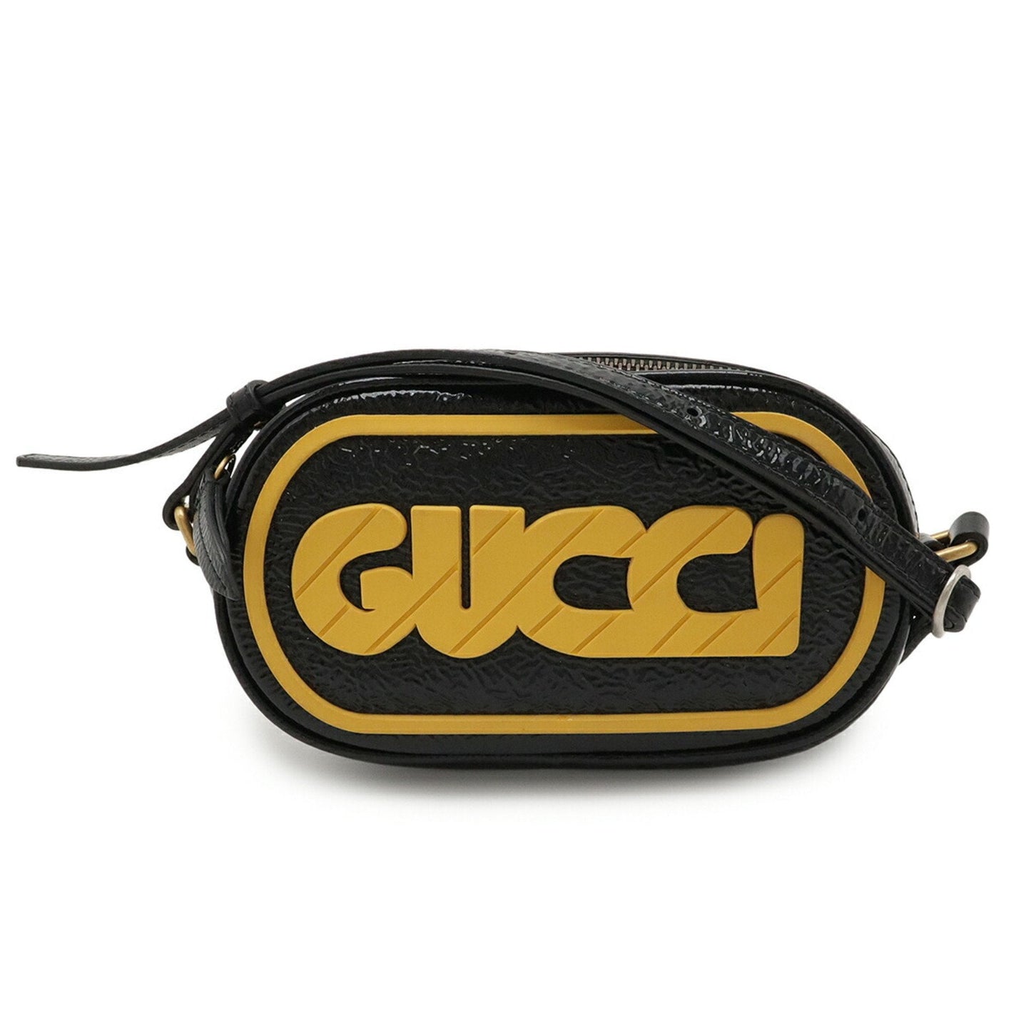 Gucci Black Yellow Patent Leather Rubber Pochette Shoulder Bag