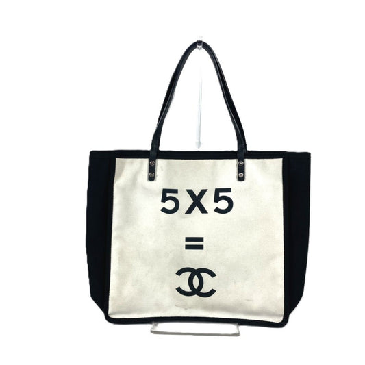 Chanel Black White Canvas Leather Shoulder Bag Tote Bag