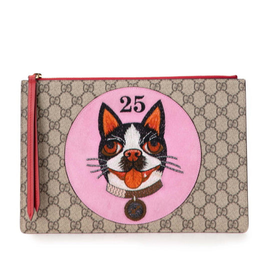 Gucci Beige Multi-Color Pvc Suede Clutch Bag