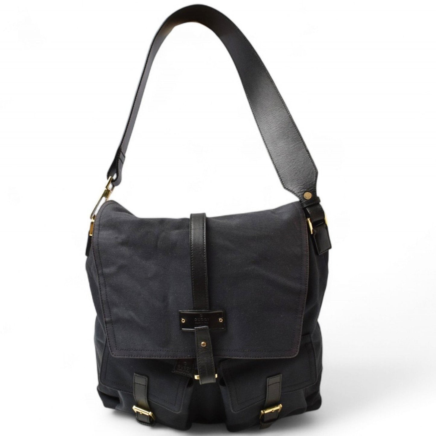 Gucci Black Cotton Canvas Shoulder Bag Sling Bag