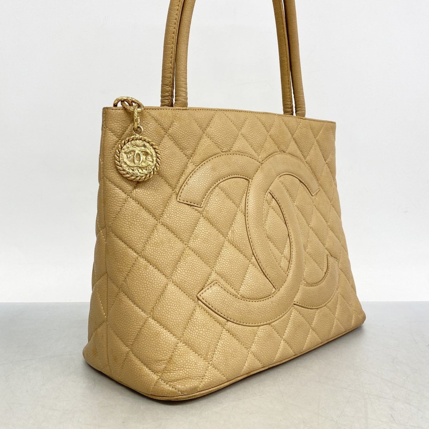 Chanel Beige Grained Calfskin Tote Bag