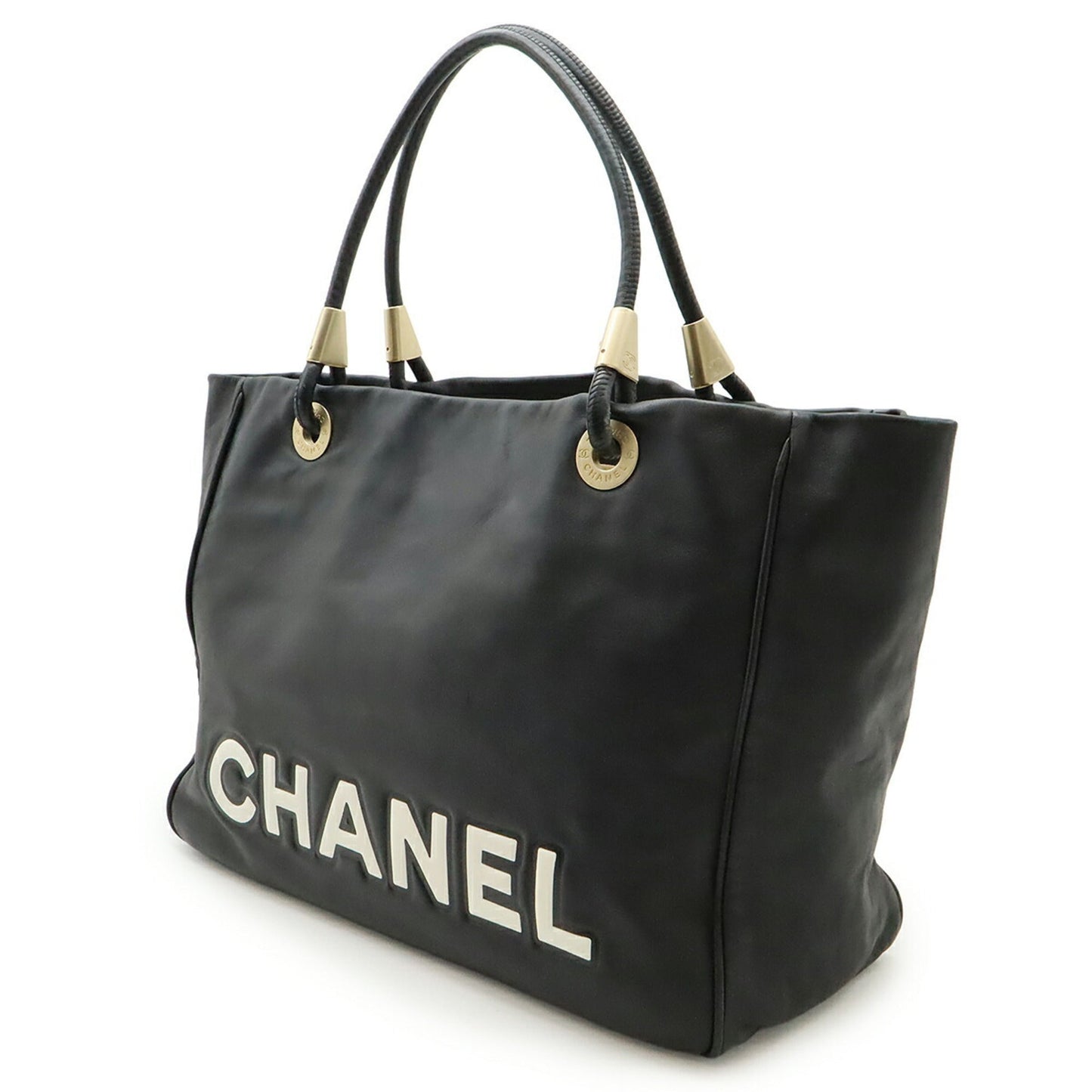 Chanel Black White Leather Shoulder Bag Tote Bag