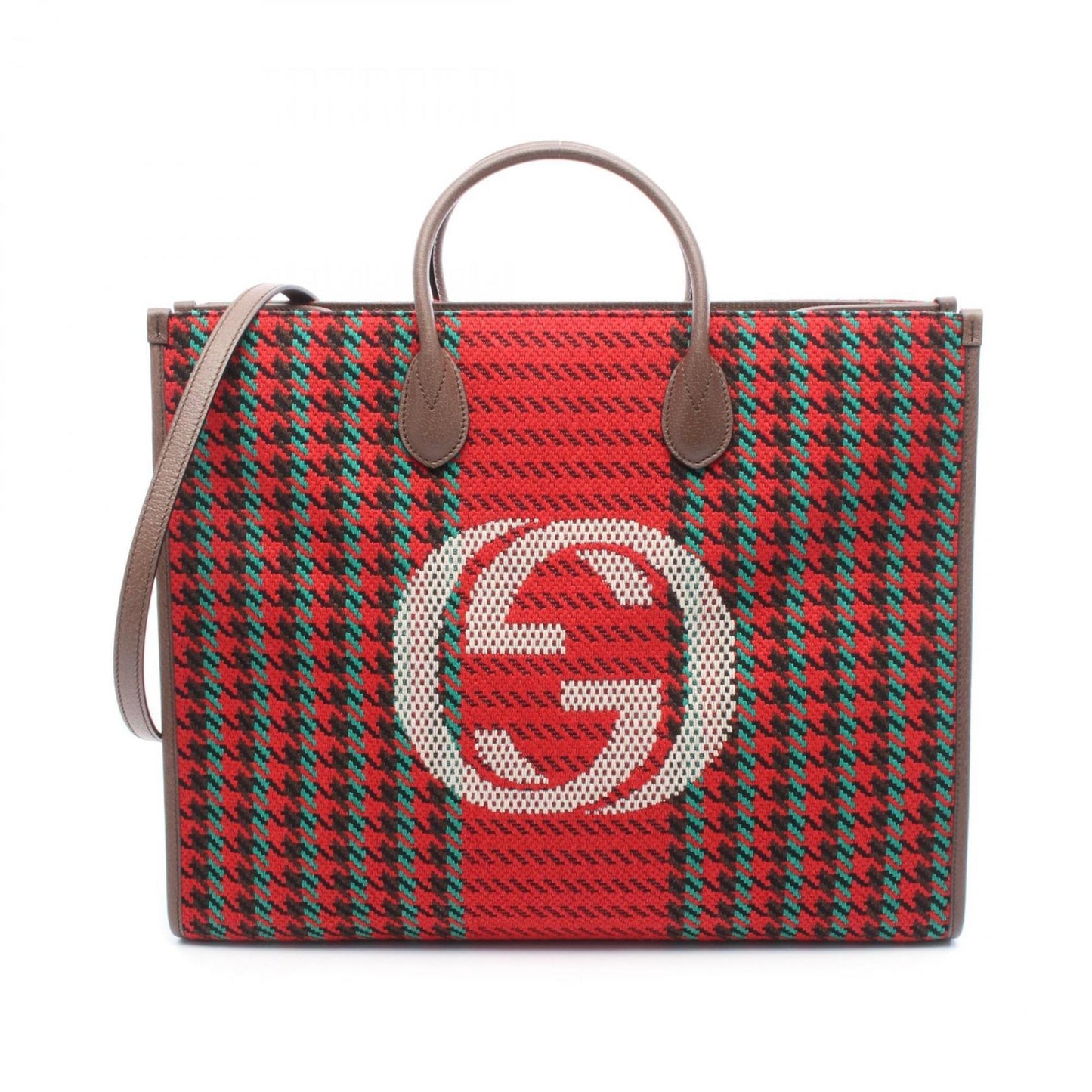 Gucci Brown Multi-Color Red Color Fabric Leather Tote Bag