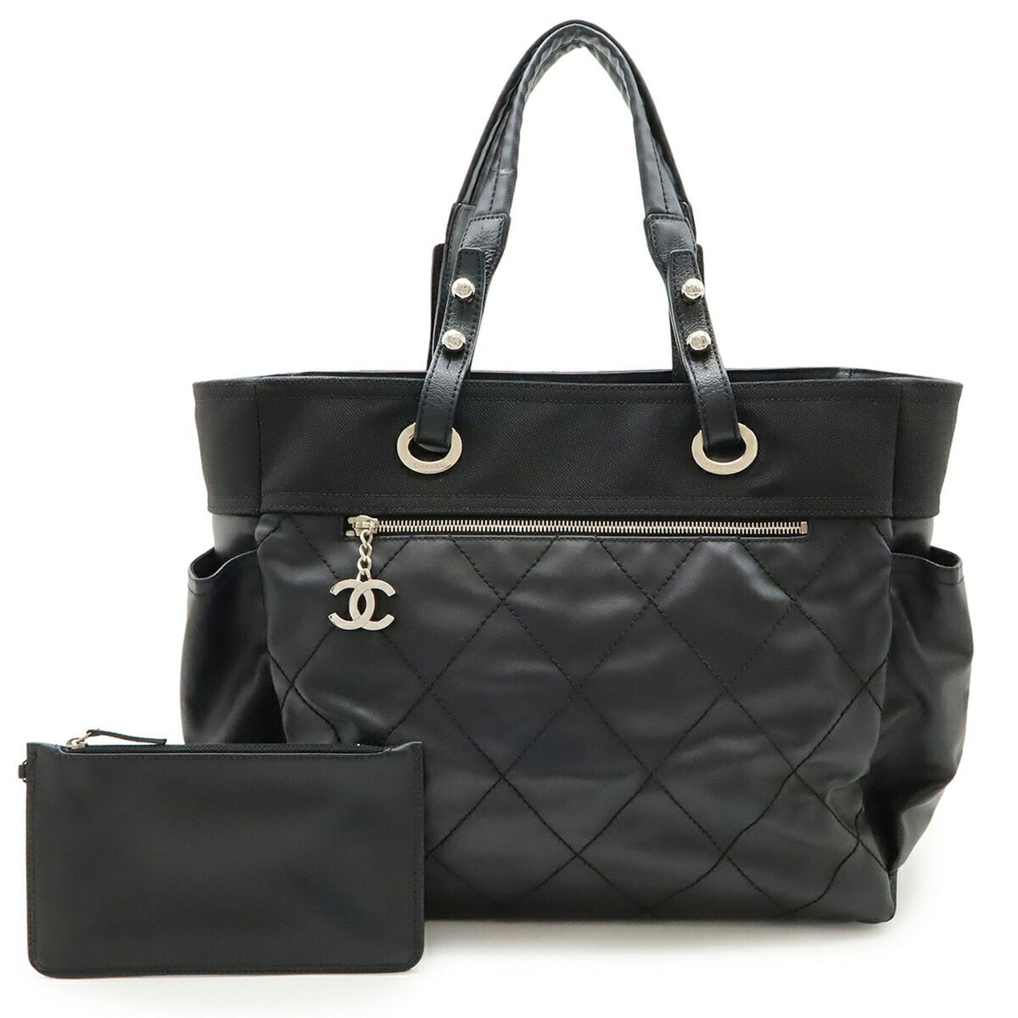 Chanel Black Coated Canvas Leather Shoulder Bag Tote Bag