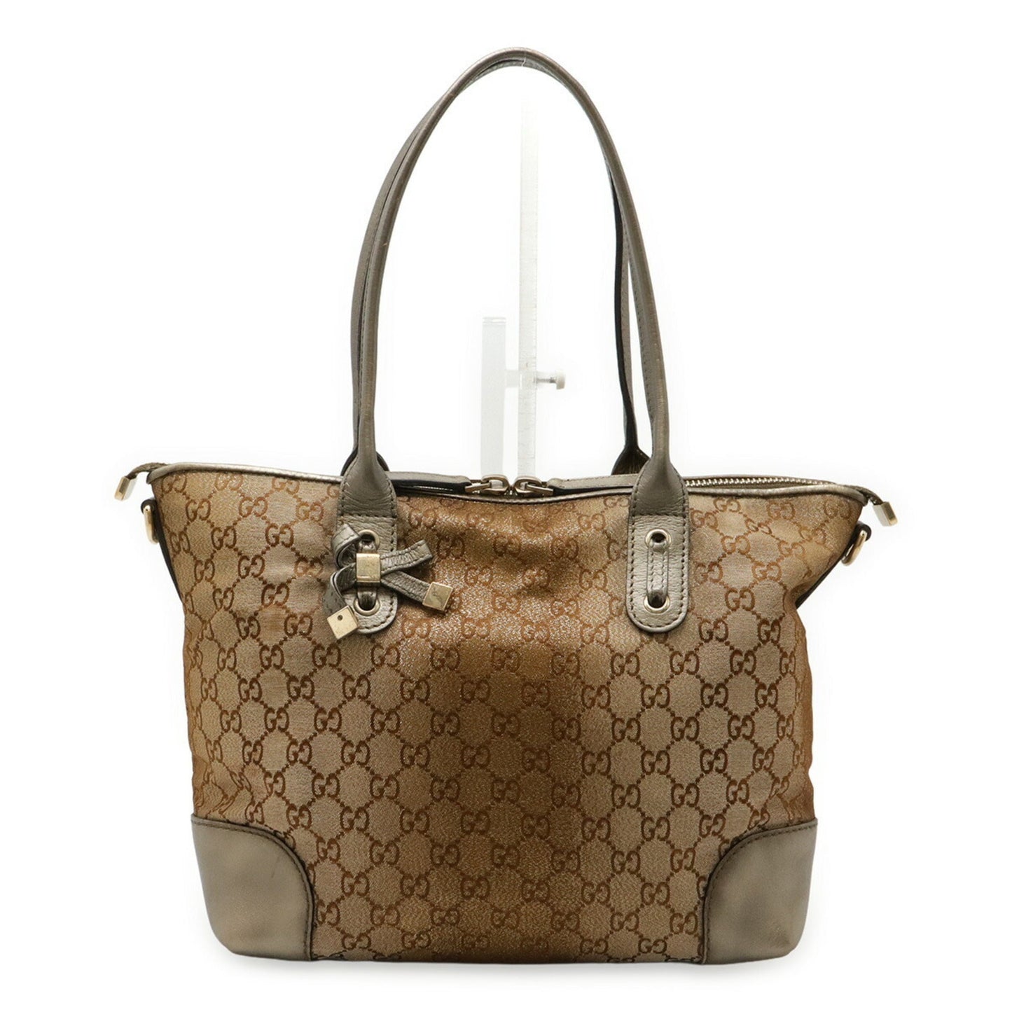 Gucci Bronze Khaki Gg Canvas Leather Shoulder Bag Tote Bag