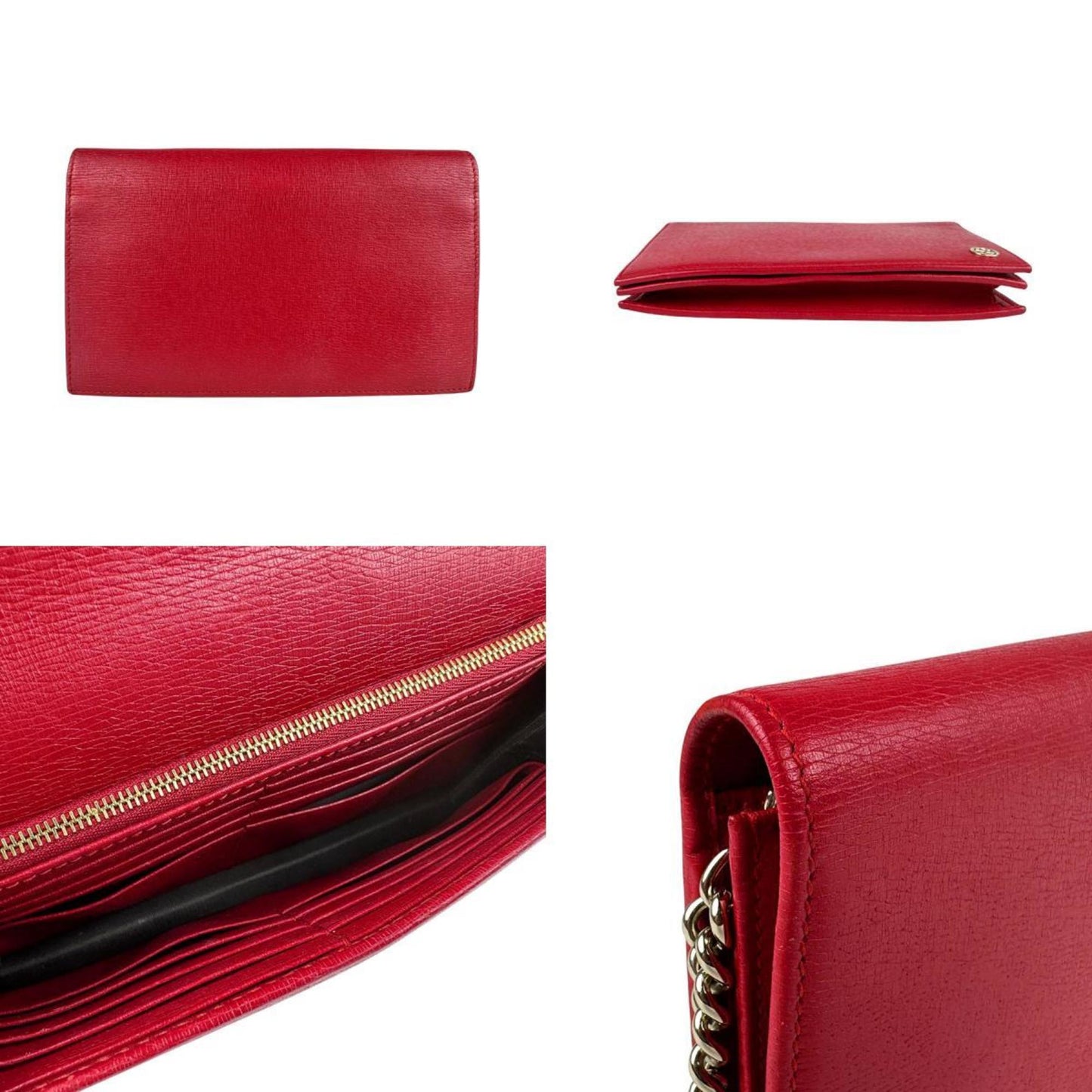 Gucci Gold Red Color Leather Metal Shoulder Bag