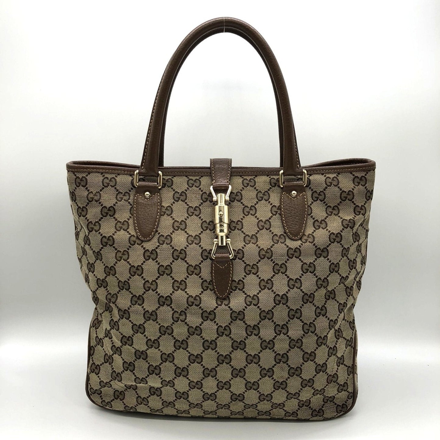 Gucci New Jackie Beige Brown Gg Canvas Tote Bag