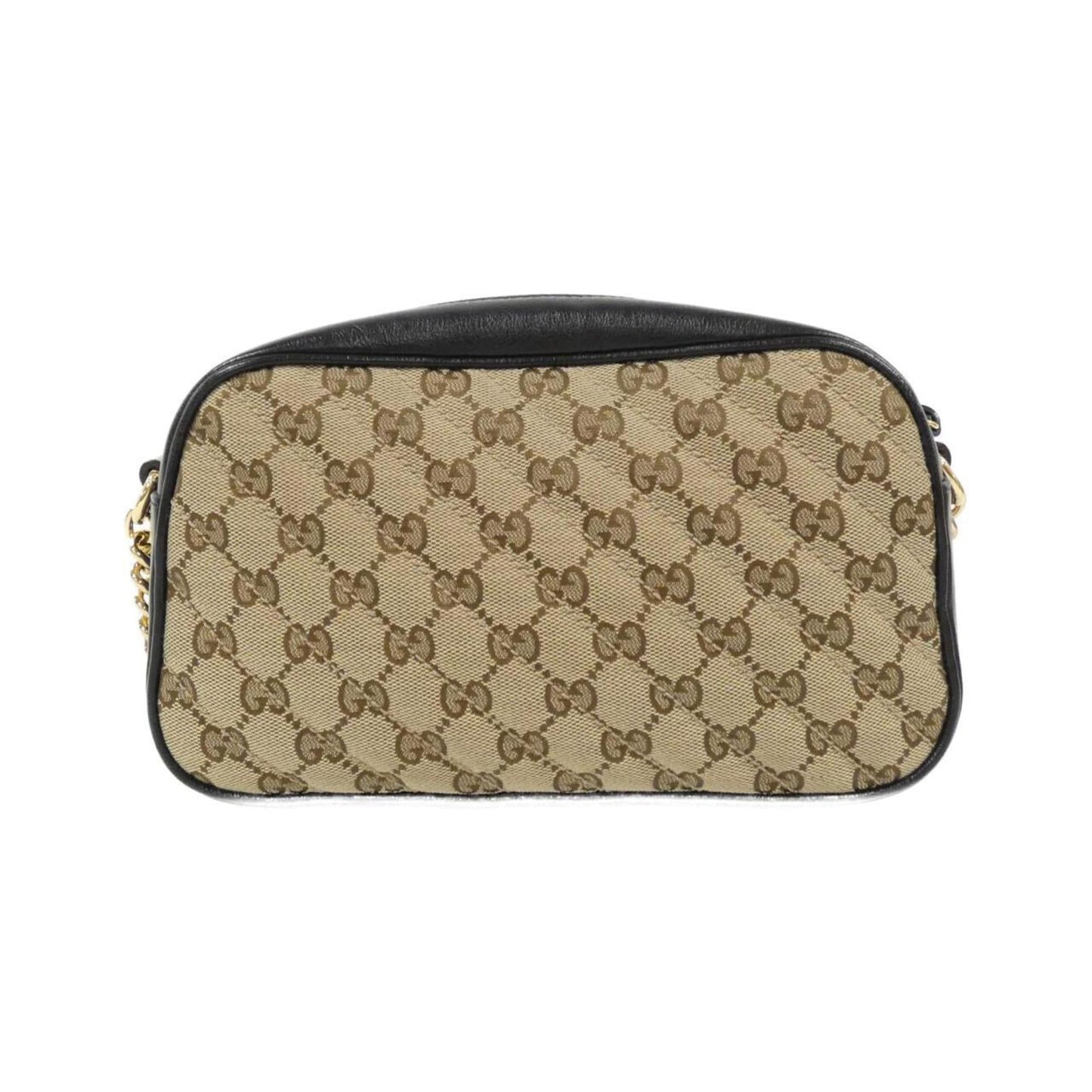 Gucci Gg Marmont Beige Black Gg Canvas Leather Shoulder Bag