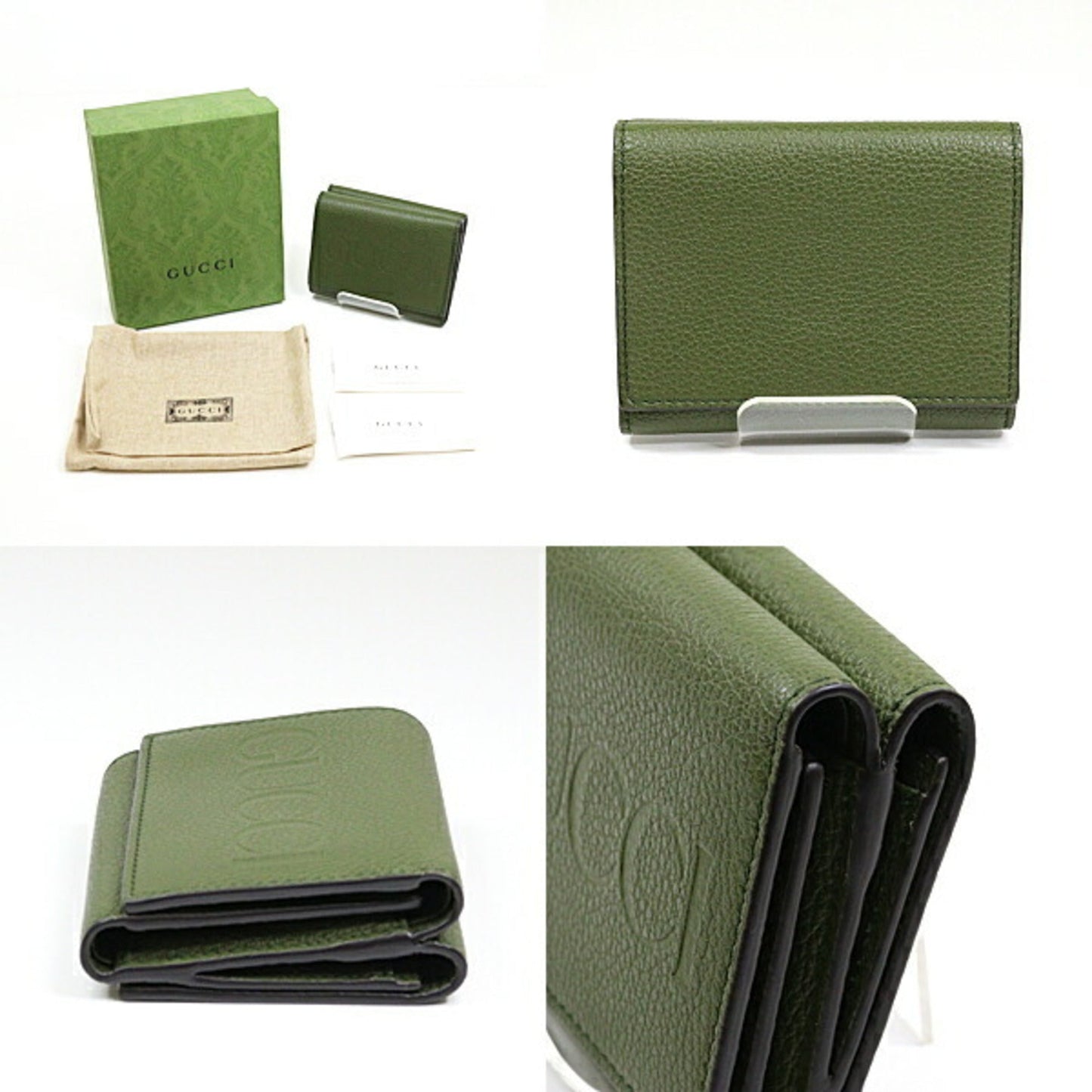 Gucci Green Khaki Leather Wallet (Tri-Fold)