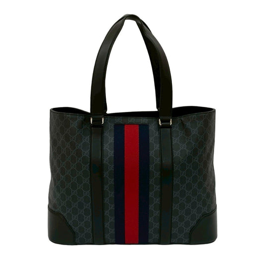 Gucci Black Navy Red Color Leather Pvc Handbag Tote Bag