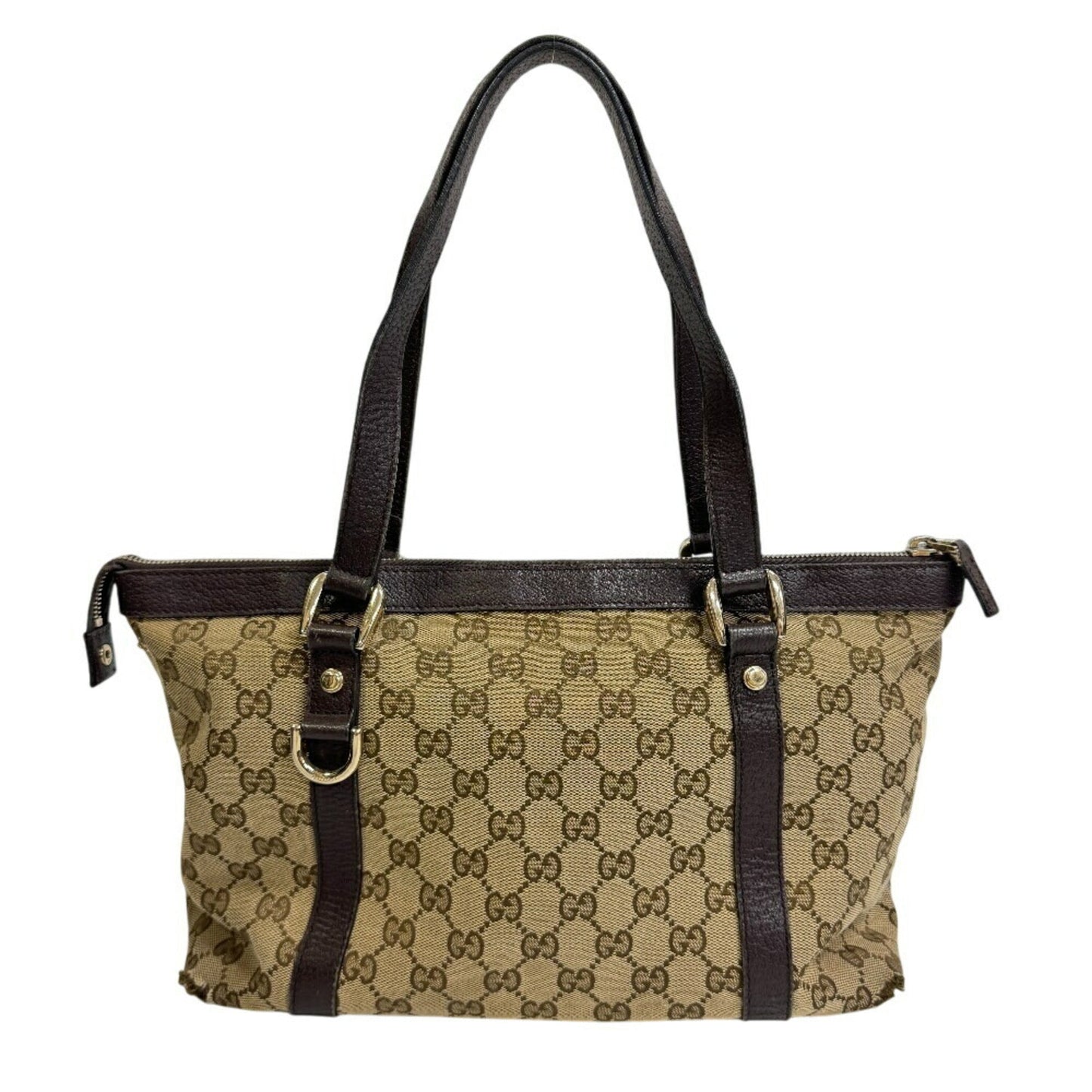 Gucci Beige Brown Canvas Leather Tote Bag