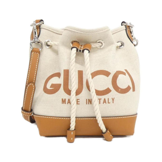 Gucci Beige Brown Cotton Linen Canvas Leather Shoulder Bag