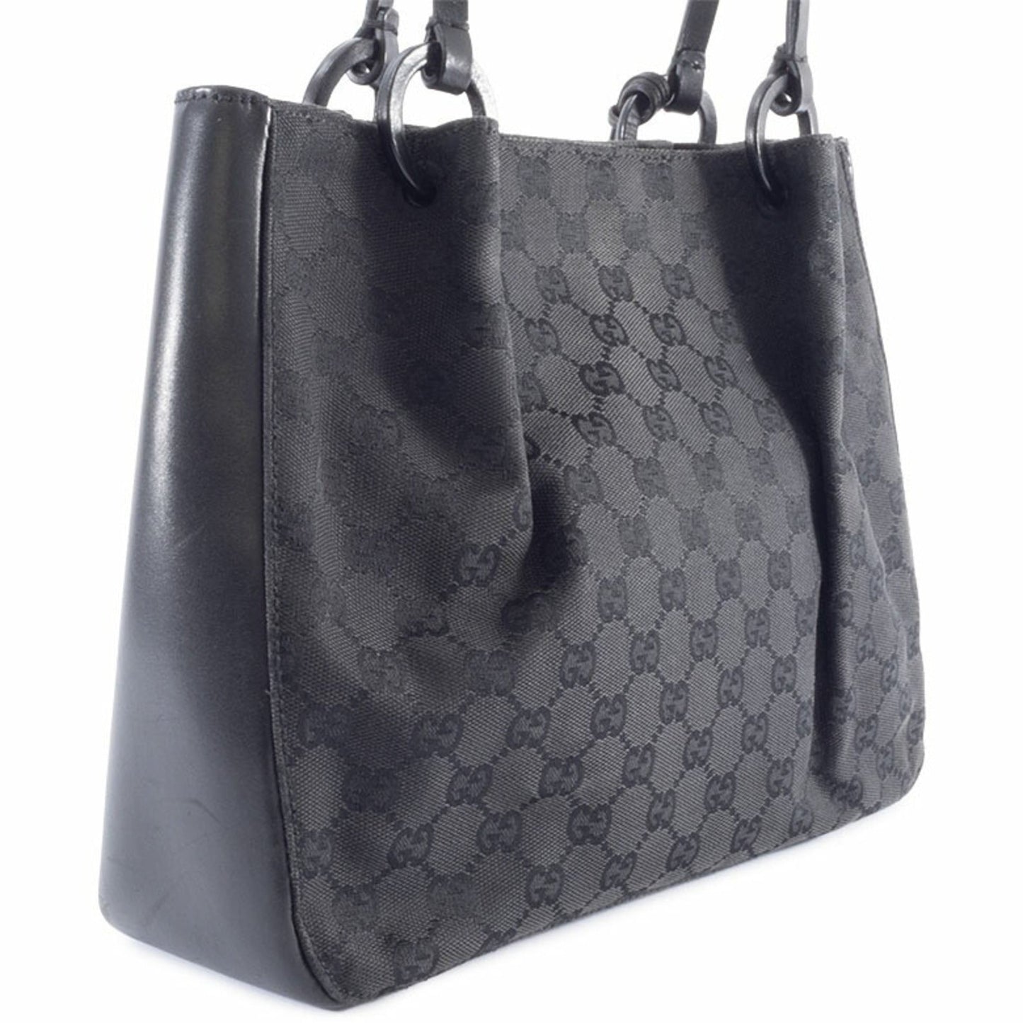 Gucci Gg Canvas Black Gg Canvas Leather Tote Bag