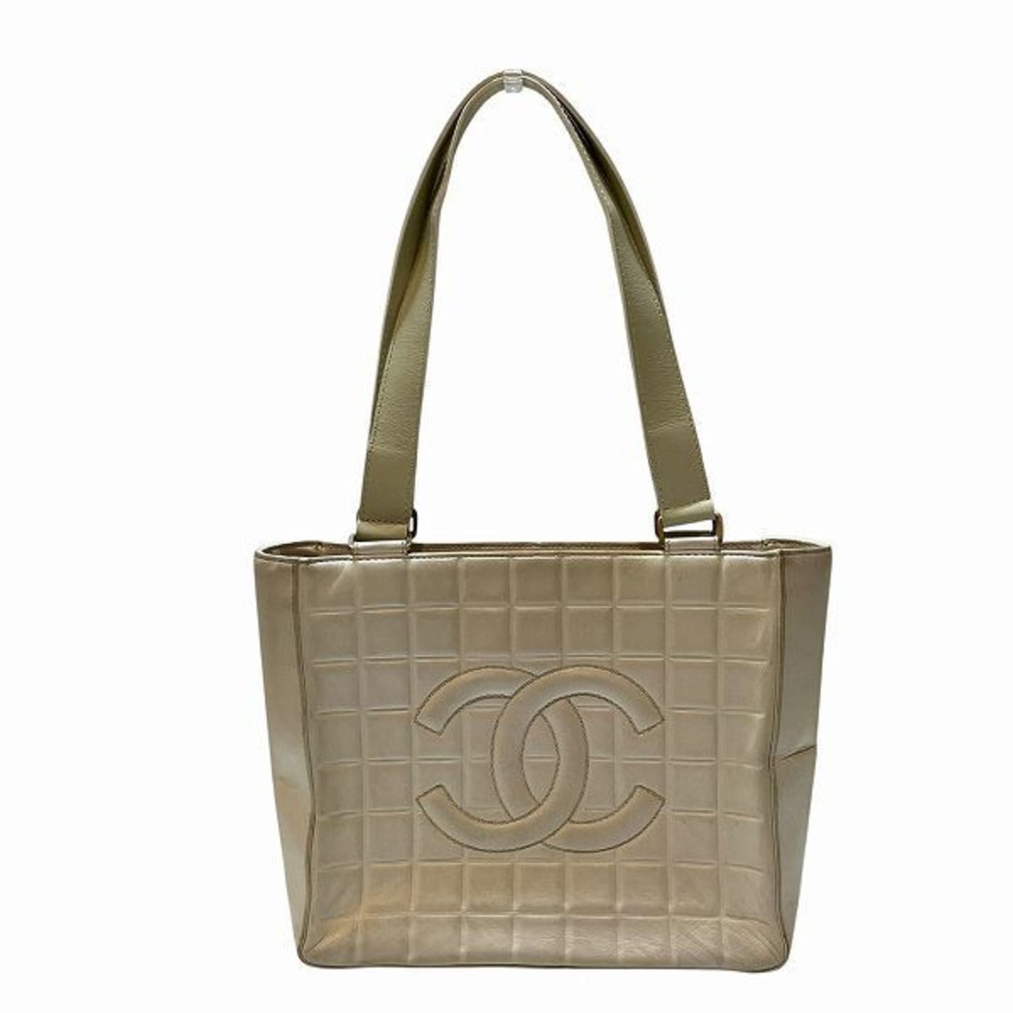 Chanel Chocolate Bar White Leather Shoulder Bag Tote Bag