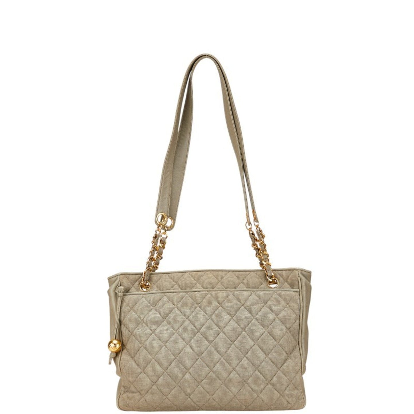 Chanel Gray Light Green Canvas Leather Tote Bag