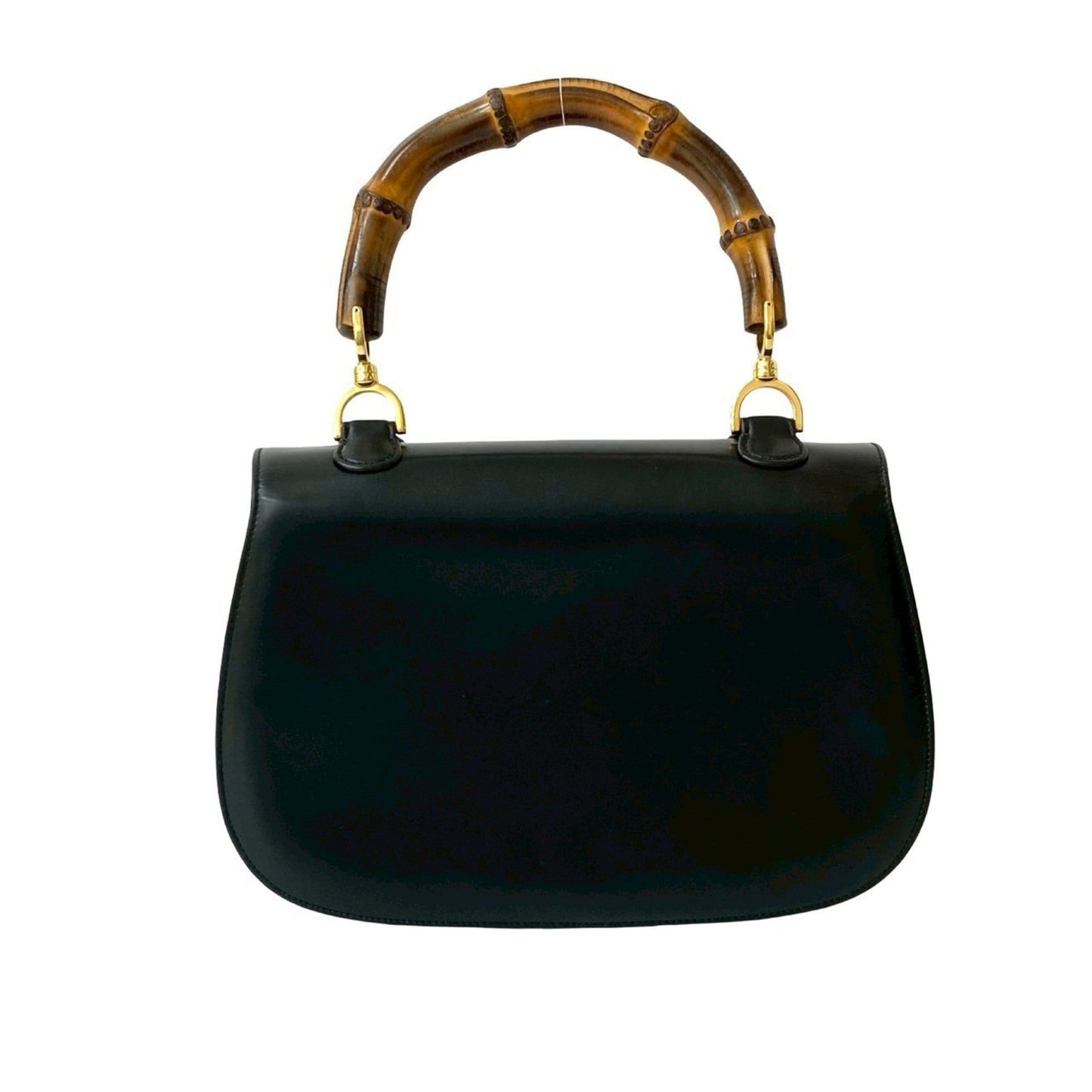 Gucci Black Leather Bamboo Handbag Tote Bag