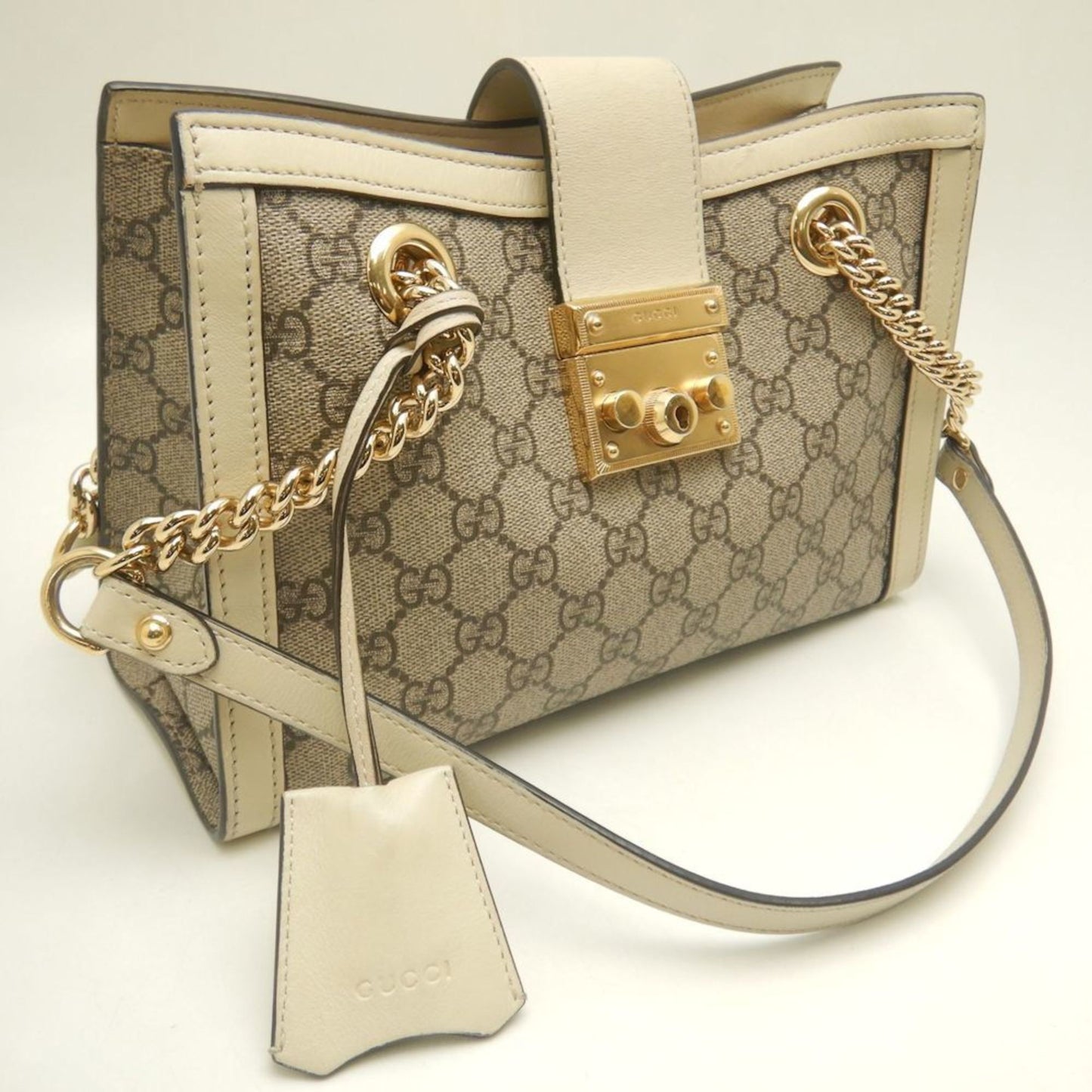 Gucci Padlock Beige Ivory Gg Supreme Tote Bag