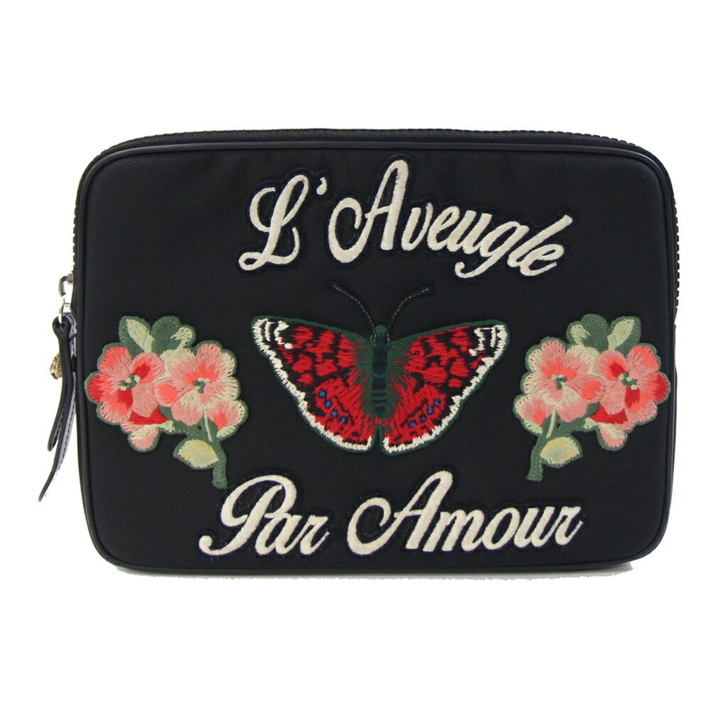 Gucci Black Nylon Canvas Leather Clutch Bag