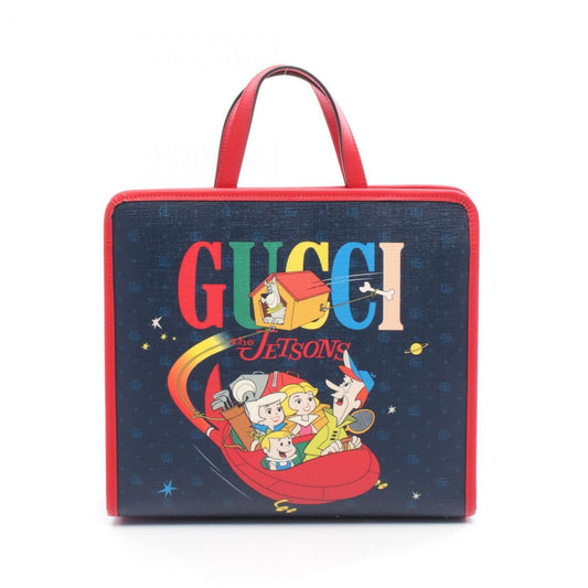 Gucci Multi-Color Navy Red Color Coated Canvas Leather Tote Bag