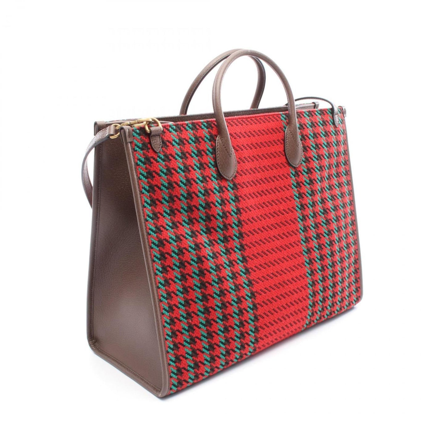 Gucci Brown Multi-Color Red Color Fabric Leather Tote Bag