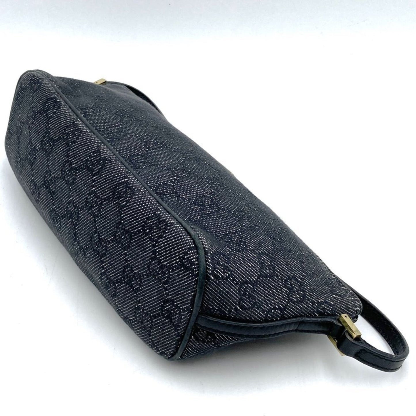Gucci Black Gray Denim Gg Canvas Handbag Pouch