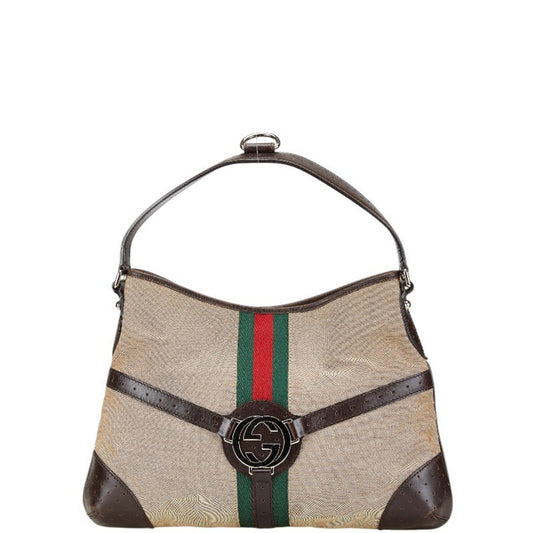 Gucci Beige Brown Canvas Leather Handbag