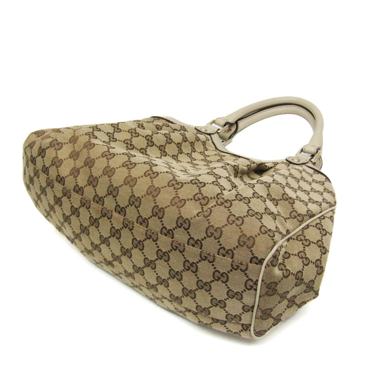 Gucci Beige Brown Cream Leather Canvas Handbag