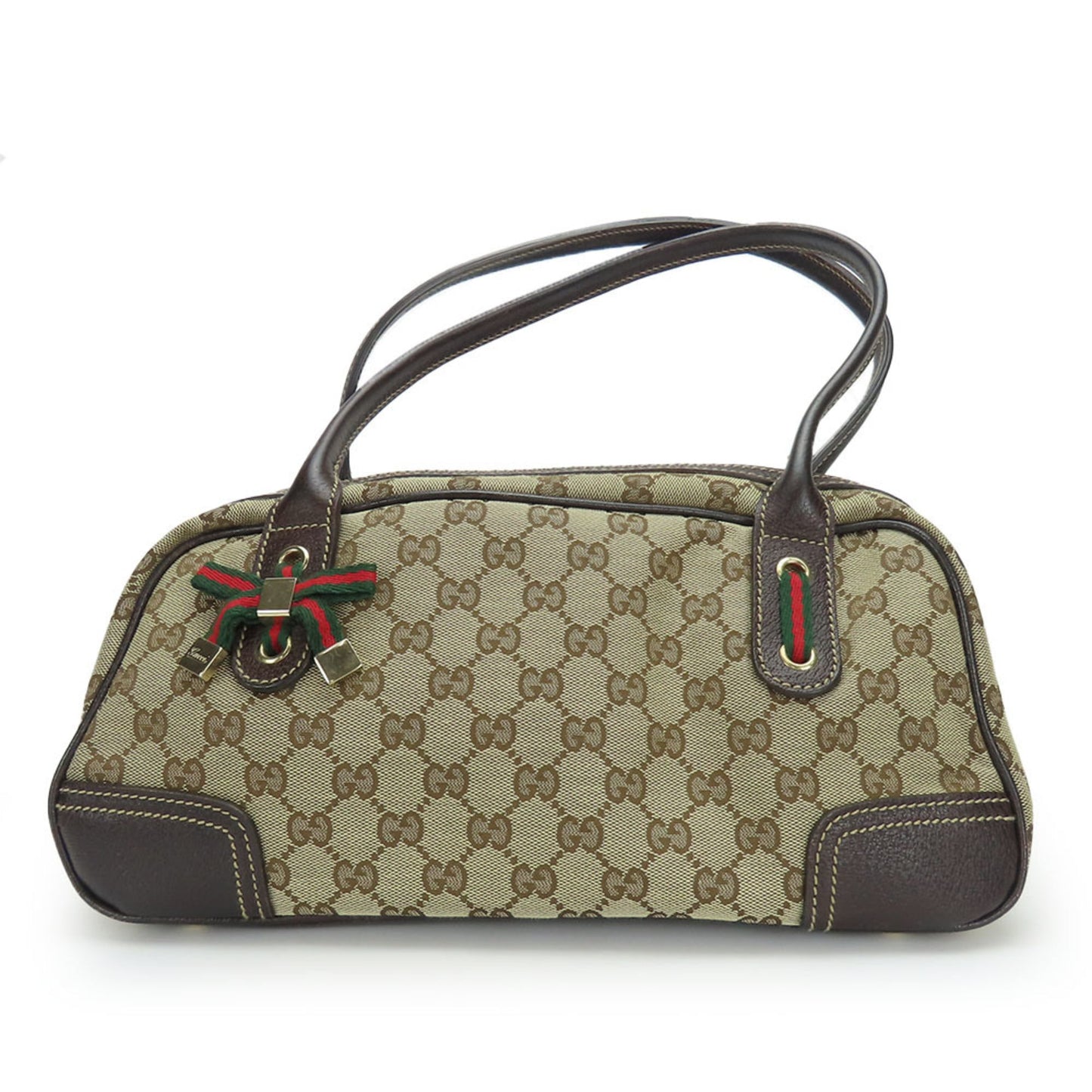 Gucci Beige Dark Brown Gg Canvas Leather Boston Bag