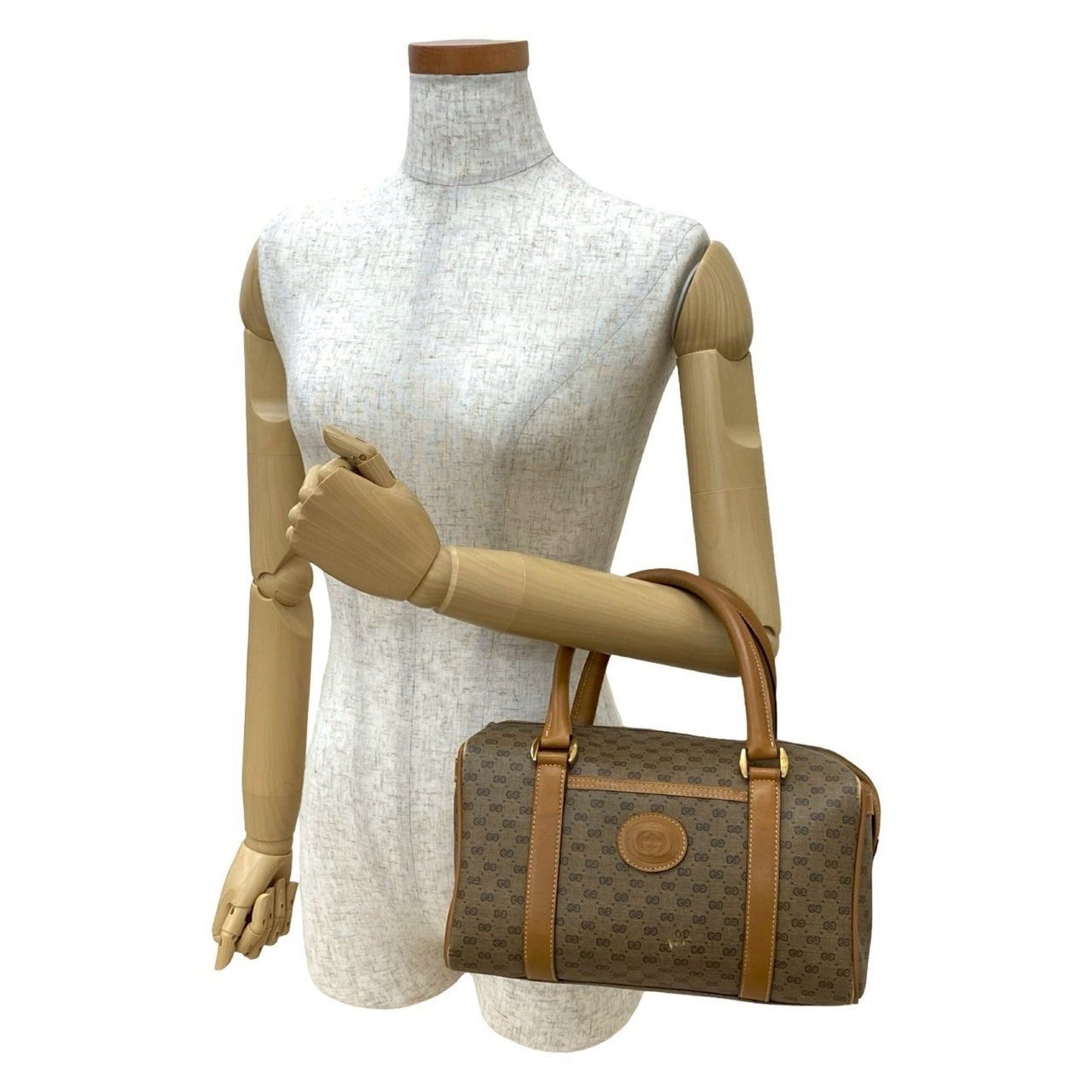 Gucci Brown Leather Pvc Boston Bag Handbag