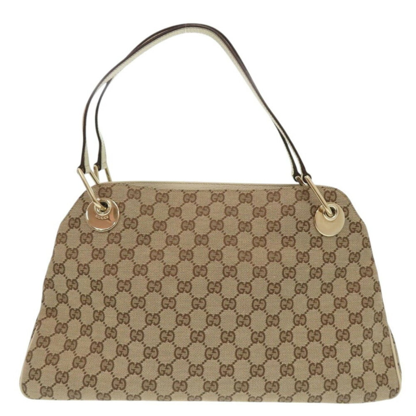 Gucci Beige White Gg Canvas Leather Tote Bag