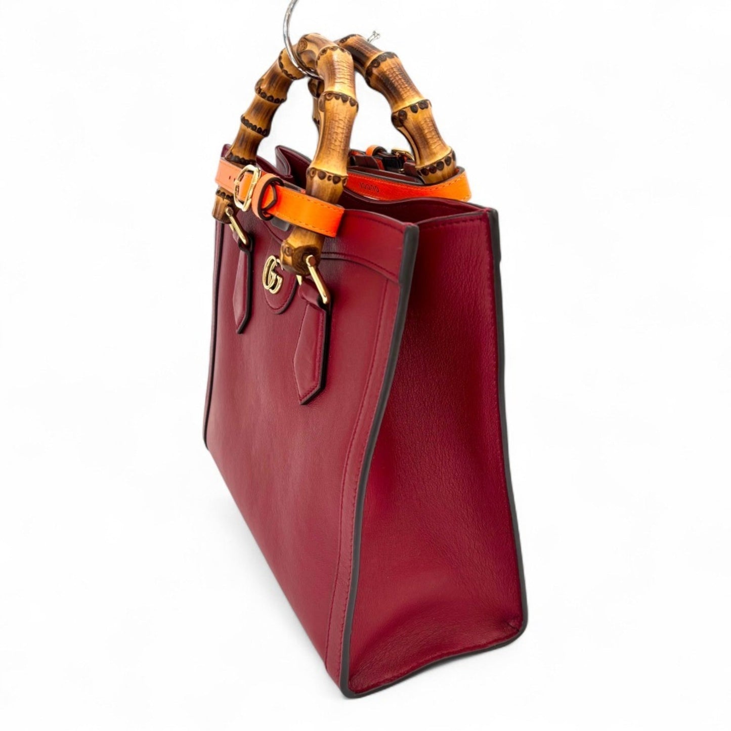 Gucci Red Color Leather Bamboo Shoulder Bag Tote Bag