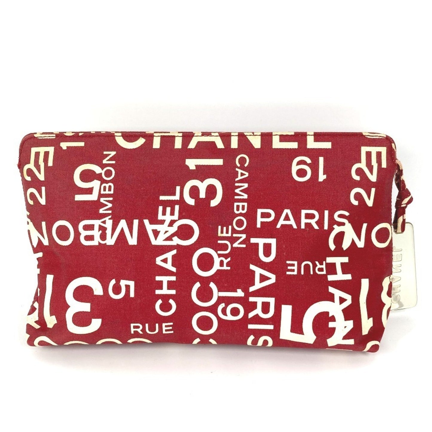 Chanel Red Color White Canvas Clutch Bag Pouch