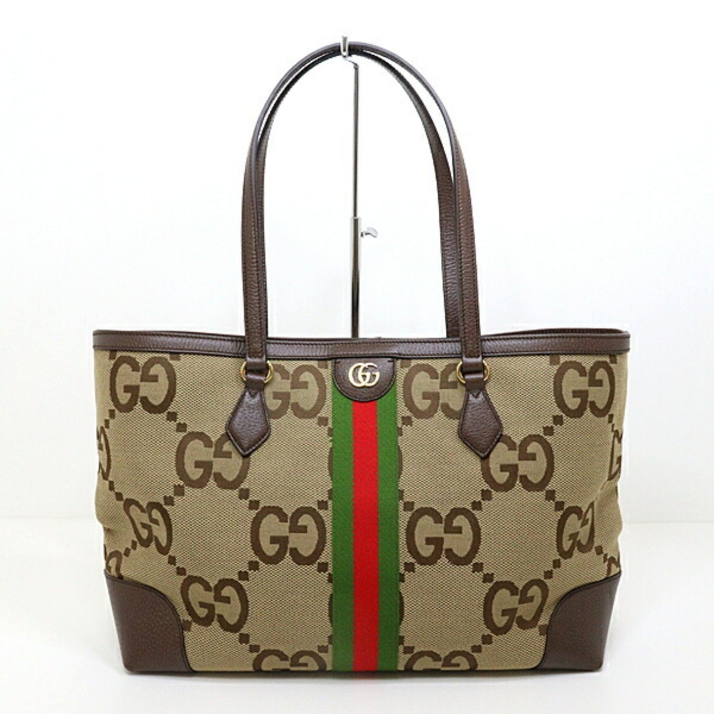 Gucci Gg Canvas Beige Camel Green Red Color Gg Canvas Tote Bag