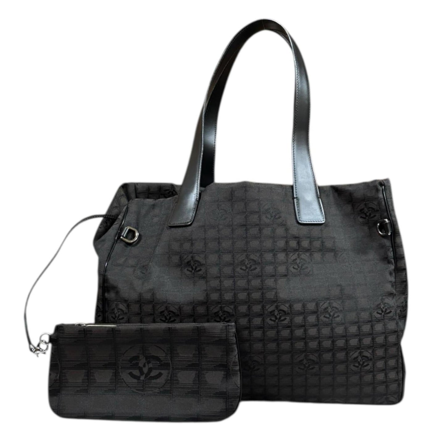 Chanel Black Brown Nylon Jacquard Tote Bag