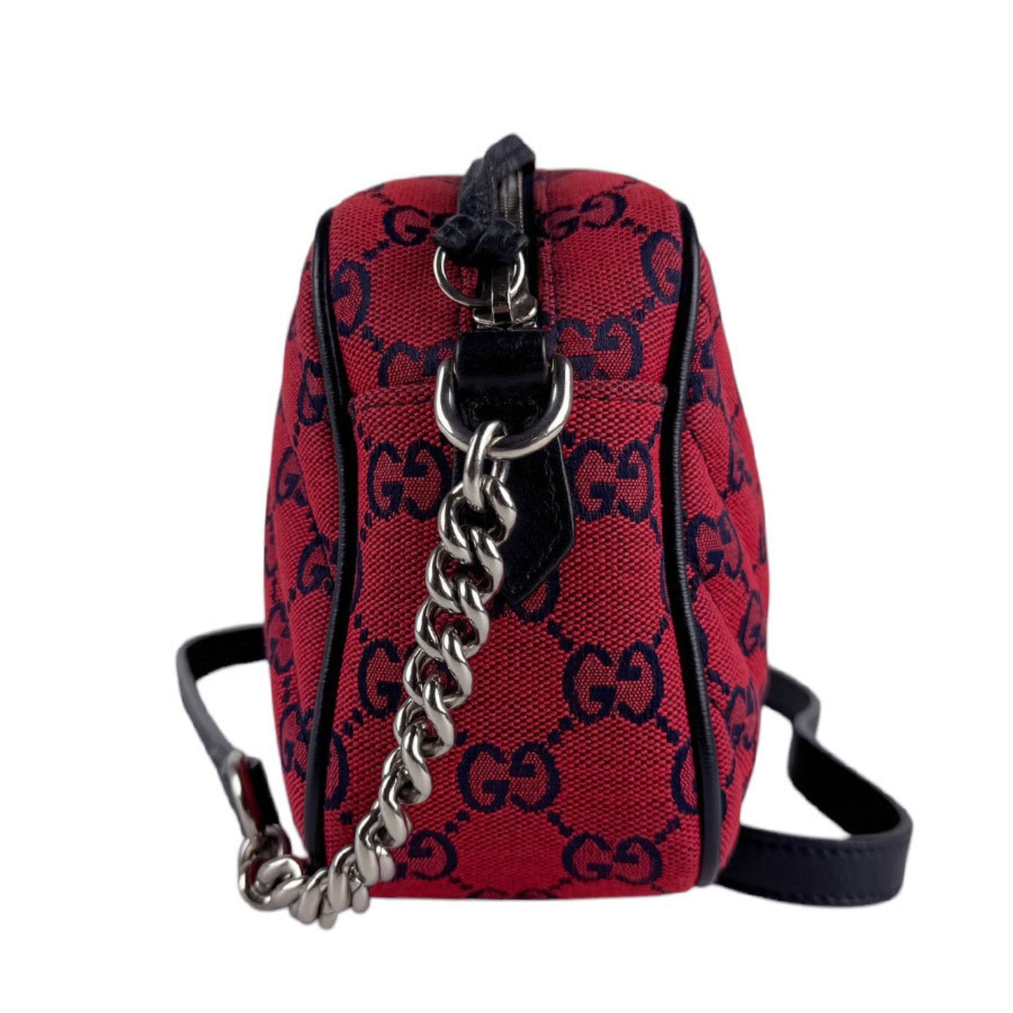 Gucci Navy Red Color Gg Canvas Leather Shoulder Bag