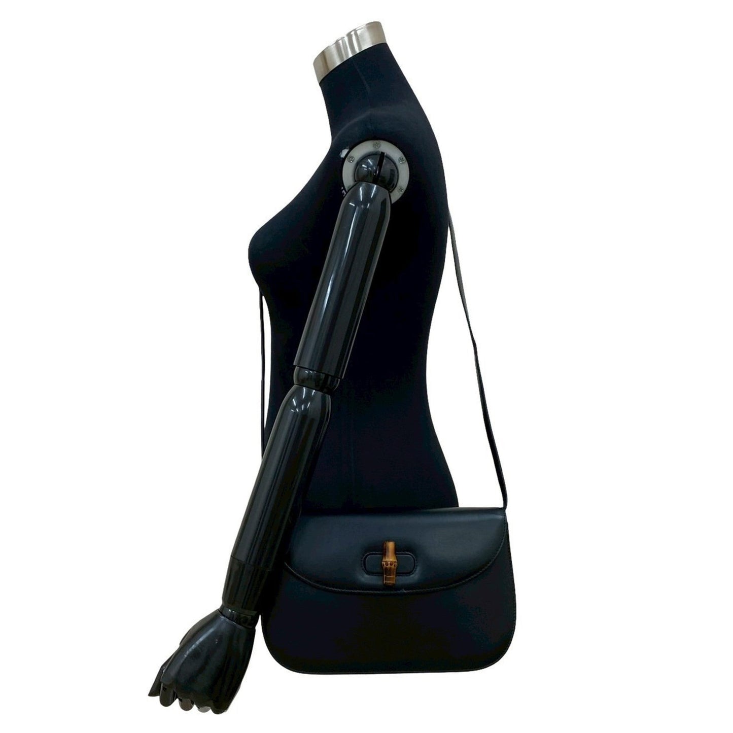 Gucci Black Leather Bamboo Pochette Shoulder Bag