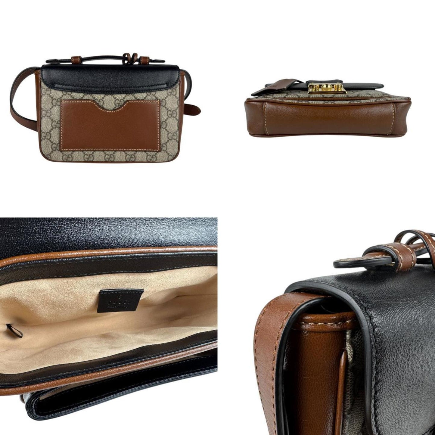 Gucci Black Brown Gg Supreme Canvas Leather Shoulder Bag