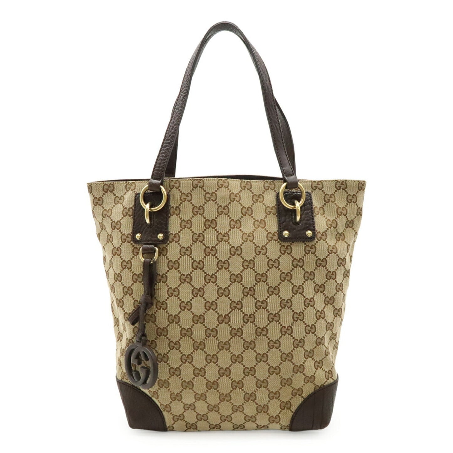 Gucci Beige Brown Dark Brown Khaki Gg Canvas Leather Shoulder Bag Tote Bag