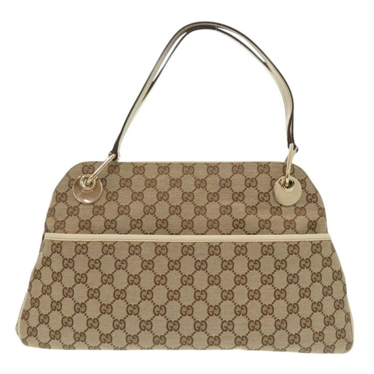 Gucci Beige White Gg Canvas Leather Tote Bag